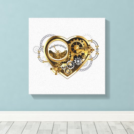 Steampunk Heart met een manometer Canvas Afdruk (Insitu (Houten vloer))
