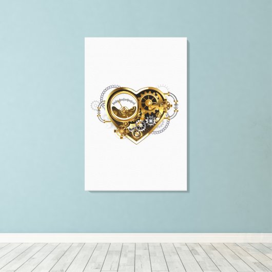 Steampunk Heart met een manometer Canvas Afdruk (Insitu (Houten vloer))
