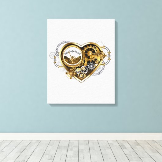 Steampunk Heart met een manometer Canvas Afdruk (Insitu (Houten vloer))