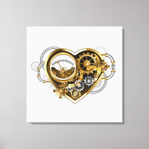 Steampunk Heart met een manometer Canvas Afdruk
