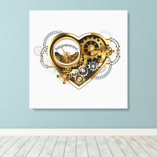 Steampunk Heart met een manometer Canvas Afdruk (Insitu (Houten vloer))