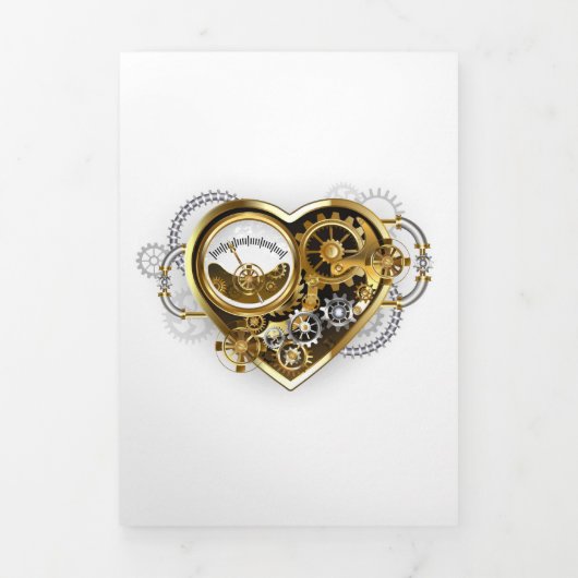 Steampunk Heart met een manometer Drieluik Uitnodiging (Cover)