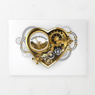 Steampunk Heart met een manometer Drieluik Uitnodiging