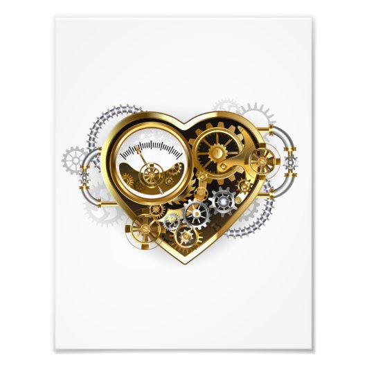 Steampunk Heart met een manometer Foto Afdruk (Voorkant)