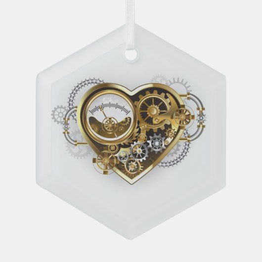 Steampunk Heart met een manometer Glas Ornament (Voorkant)