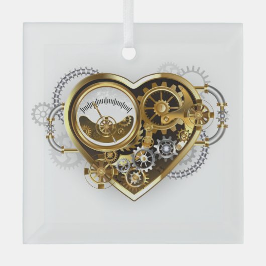 Steampunk Heart met een manometer Glas Ornament (Voorkant)