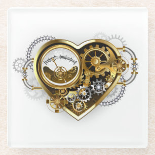 Steampunk Heart met een manometer Glazen Onderzetter
