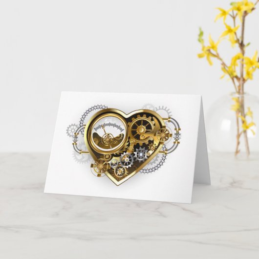 Steampunk Heart met een manometer Kaart (Gele Bloem)