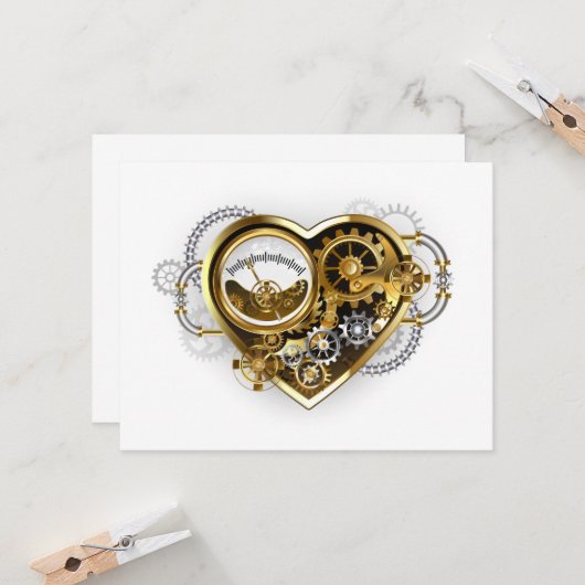Steampunk Heart met een manometer Kaart (Voorkant / Achterkant in situ)