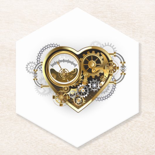 Steampunk Heart met een manometer Kartonnen Onderzetters (Voorkant)