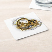 Steampunk Heart met een manometer Kartonnen Onderzetters (Schuin)