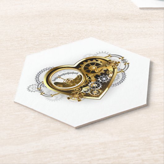 Steampunk Heart met een manometer Kartonnen Onderzetters (Schuin)