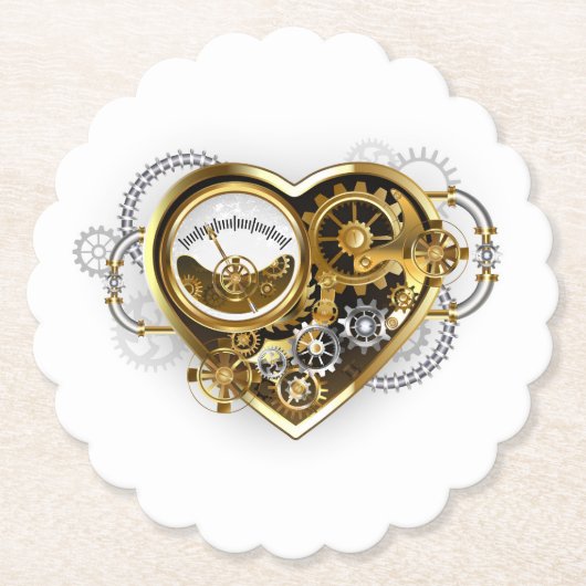 Steampunk Heart met een manometer Kartonnen Onderzetters (Voorkant)