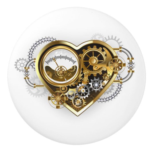 Steampunk Heart met een manometer Keramische Knop (Voorkant)