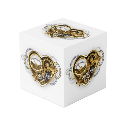 Steampunk Heart met een manometer Kubus (Voorkant hoekig)