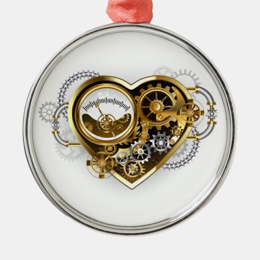 Steampunk Heart met een manometer Metalen Ornament (Voorkant)