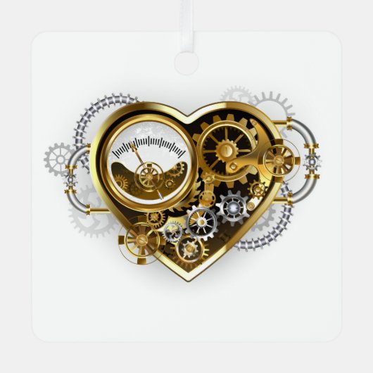 Steampunk Heart met een manometer Metalen Ornament (Voorkant)