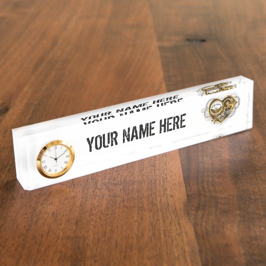 Steampunk Heart met een manometer Naambordje (Zijkant)