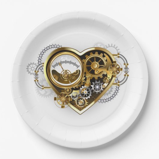 Steampunk Heart met een manometer Papieren Bordje (Voorkant)