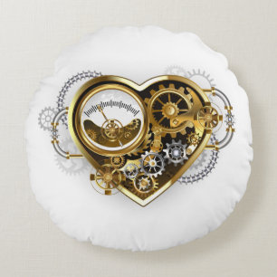 Steampunk Heart met een manometer Rond Kussen