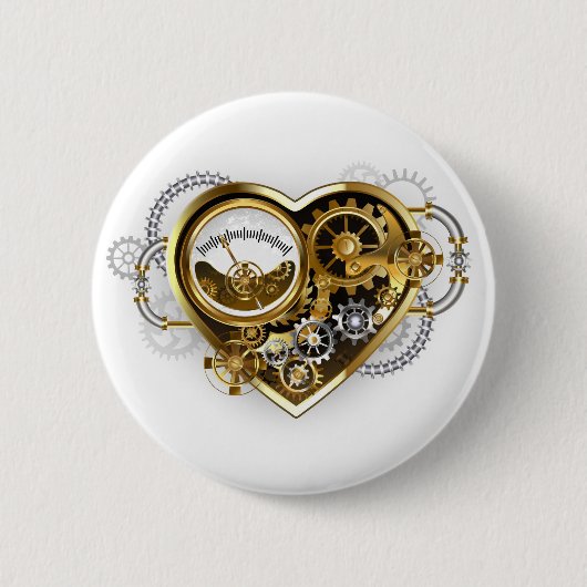Steampunk Heart met een manometer Ronde Button 5,7 Cm (Voorkant)