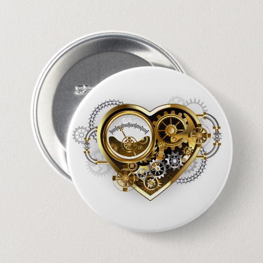 Steampunk Heart met een manometer Ronde Button 7,6 Cm (Voorkant /achterkant)