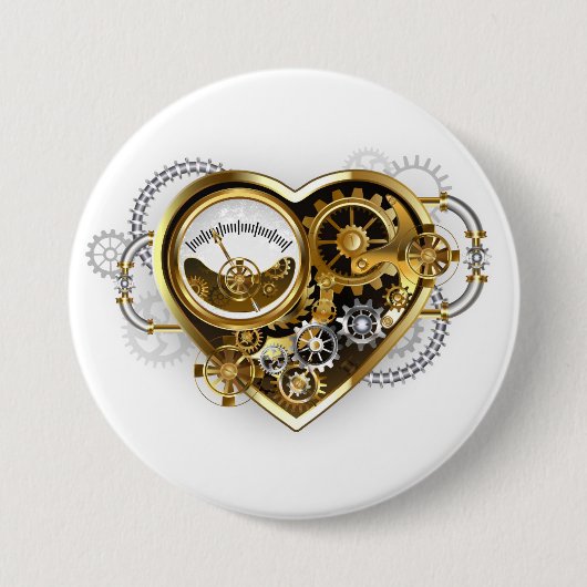 Steampunk Heart met een manometer Ronde Button 7,6 Cm (Voorkant)