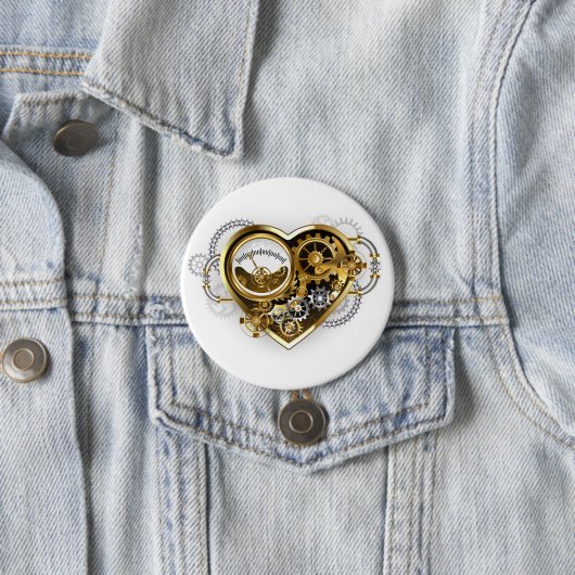 Steampunk Heart met een manometer Ronde Button 7,6 Cm (In situ)