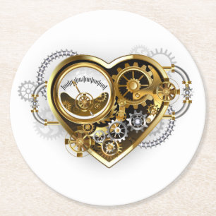 Steampunk Heart met een manometer Ronde Kartonnen Onderzetter