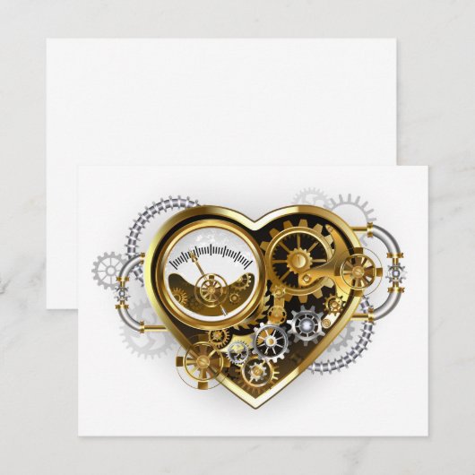 Steampunk Heart met een manometer RSVP Kaartje (Voorkant / Achterkant)