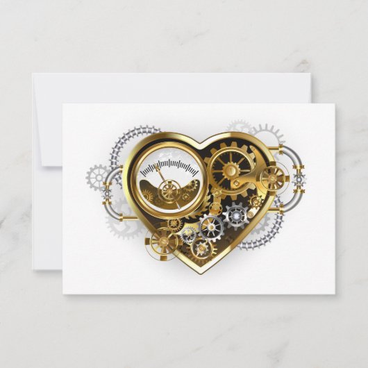 Steampunk Heart met een manometer Save The Date (Voorkant)