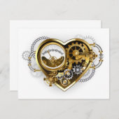 Steampunk Heart met een manometer Save The Date (Voorkant / Achterkant)
