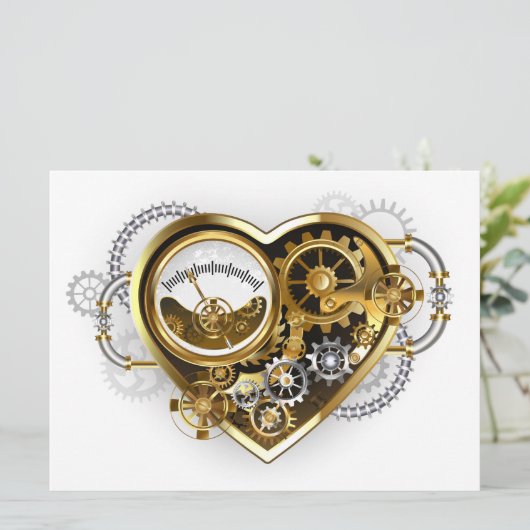 Steampunk Heart met een manometer Save The Date (Staand voorkant)