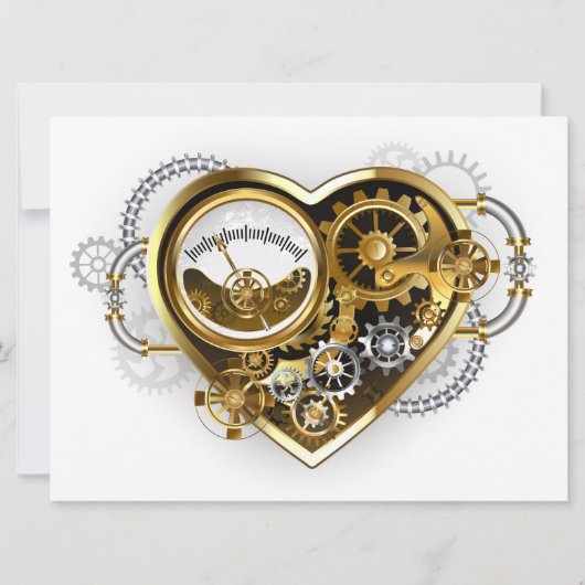 Steampunk Heart met een manometer Save The Date (Voorkant)