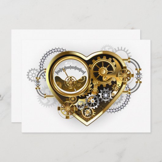 Steampunk Heart met een manometer Save The Date (Voorkant / Achterkant)