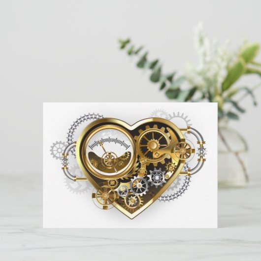 Steampunk Heart met een manometer Save The Date (Staand voorkant)