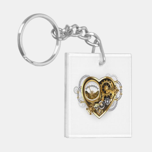 Steampunk Heart met een manometer Sleutelhanger (Voorkant Links)