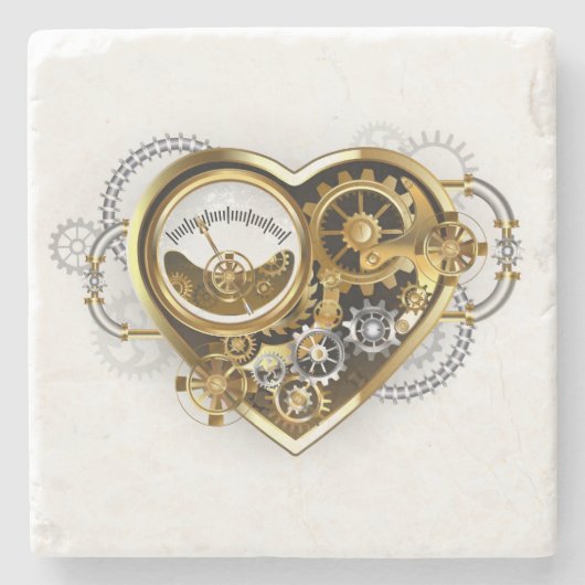 Steampunk Heart met een manometer Stenen Onderzetter (Voorkant)