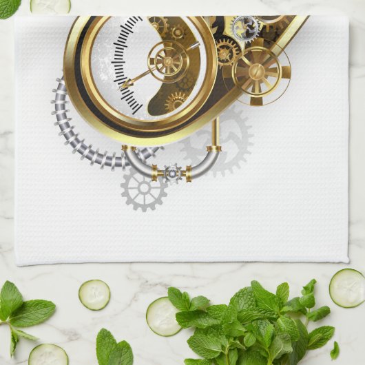 Steampunk Heart met een manometer Theedoek (Gevouwen)