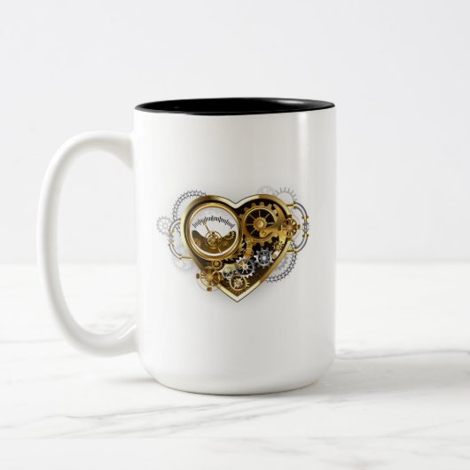 Steampunk Heart met een manometer Tweekleurige Koffiemok (Links)