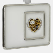 Steampunk Heart met een manometer Verzilverd Omlijst Ornament (Rechts)