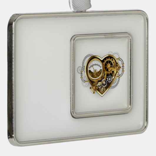 Steampunk Heart met een manometer Verzilverd Omlijst Ornament (Rechts)