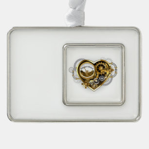 Steampunk Heart met een manometer Verzilverd Omlijst Ornament