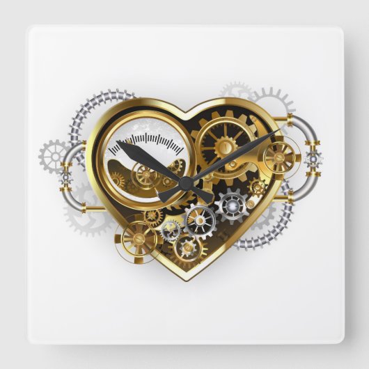 Steampunk Heart met een manometer Vierkante Klok (Voorkant)