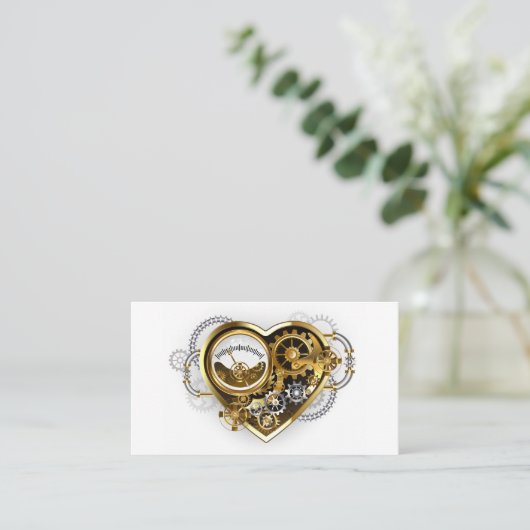 Steampunk Heart met een manometer Visitekaartje (Staand voorkant)
