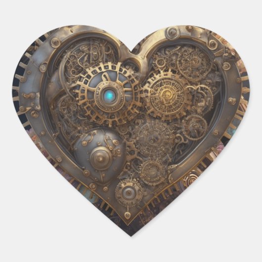 Steampunk Heart | Metalen tandwielen Hart Sticker (Voorkant)