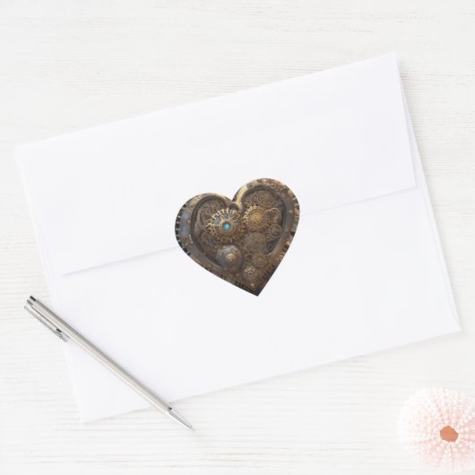 Steampunk Heart | Metalen tandwielen Hart Sticker (Envelop)