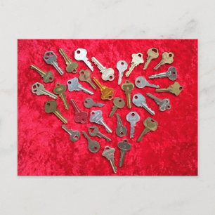 Steampunk HEART of Keys   Red postcard Briefkaart