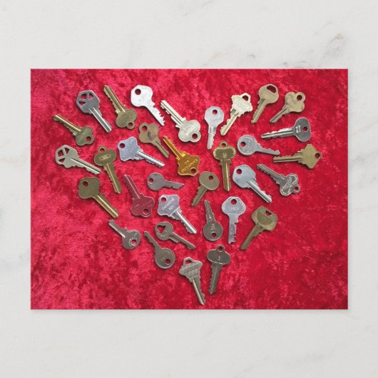 Steampunk HEART of Keys Red postcard Briefkaart (Voorkant)
