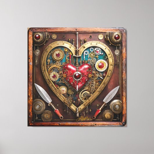 Steampunk Heart Rubies And Daggers For Warriors Canvas Afdruk (Voorkant)